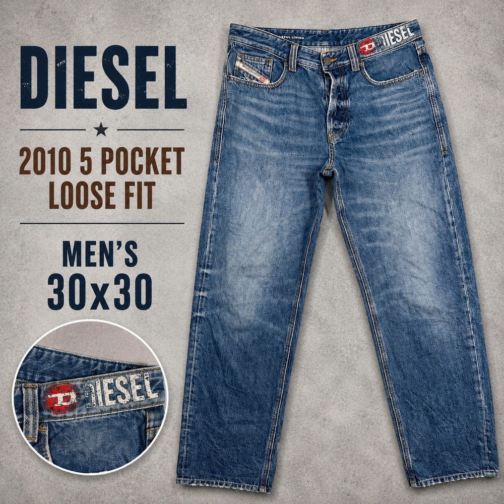 Diesel 2010 5 Pocket Loose Fit Jeans Mens 30x30 Blue Straight Leg Denim